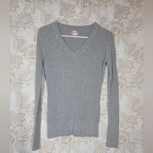 Mossimo Supply Co. MEd gray ribbed knit v neck stretch long sleeve sweater top *